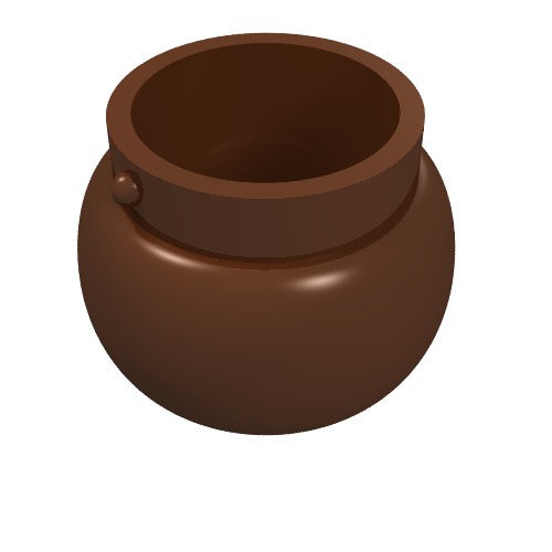 3D render of a dark brown LEGO minifigure utensil pot, featuring a small knob-like handle holder on its side.