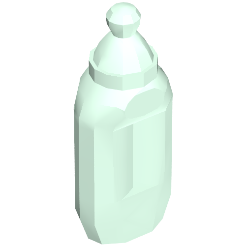 Light green transparent LEGO baby feeding bottle, polygonal in shape, with a faceted nipple/cap on top.