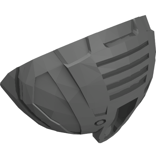 Grey LEGO 98571 Hero Factory Rounded Shoulder Armor piece, featuring a textured surface with multiple panels and horizontal ridges.