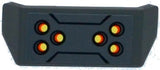 LEGO 98834pb08 dark gray vehicle spoiler with bar handle, black lines, and yellow-orange dots pattern sticker.