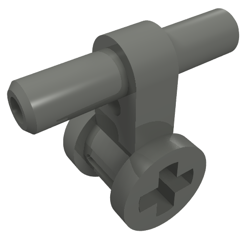 Dark gray LEGO 99021 Pneumatic Hose Connector with Axle Connector. Features a hose connection, axle, and axle hole.