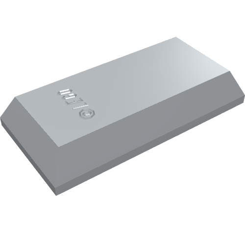 A single light grey LEGO Minifigure Utensil Ingot 1 x 2, with the LEGO logo clearly embossed on its surface.