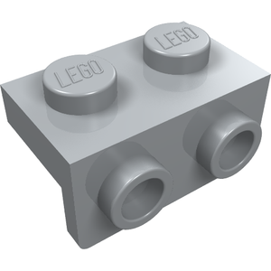 A light grey LEGO 99781 bracket 1x2 - 1x2 part with two studs on top, each embossed with LEGO, and two side anti-studs.