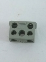 Light gray LEGO bb1136 electric connector, 2-way male, squared narrow long, with 6 holes on top and 3 holes on side.