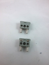 Two grey LEGO Electric, Connector, 2-Way Male Squared Narrow Long without Center Post with Center Hole (bb1136c01).