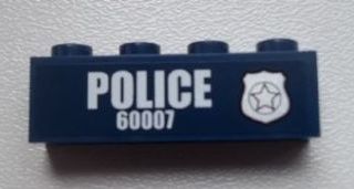 Dark blue LEGO 1x4 brick with 'POLICE 60007' in white text and a white police star badge on the right side.