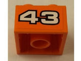 Orange LEGO 2x2 brick with white number 43 outlined in black. Part 3003pb086, from LEGO set 8162.
