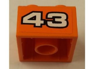 Orange LEGO 2x2 brick with white number 43 outlined in black. Part 3003pb086, from LEGO set 8162.