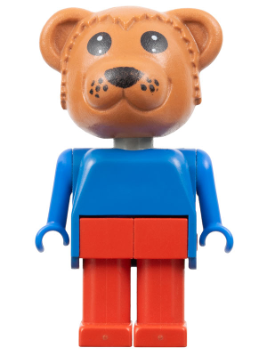 LEGO Fabuland Bernard Bear minifigure (fab1a) with brown bear head, blue top, blue arms, and red legs.