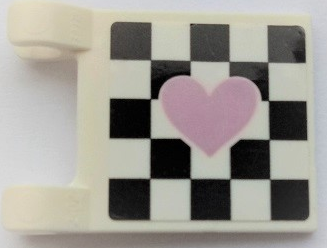 White LEGO flag 2x2 with a black and white checkered pattern and a pink heart in the center.