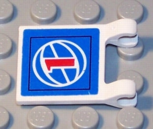 White LEGO flag 2x2 with a blue square pattern, featuring a white wire frame basketball and a red '1' inside.
