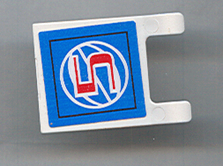 White LEGO 2x2 flag piece with blue sticker showing red number 5 in wireframe basketball on blue background.