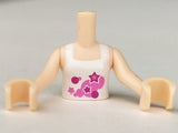 LEGO mini-doll girl torso, white halter top with dark pink and magenta circles and stars pattern, light nougat arms.