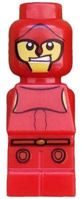 Red LEGO Microfigure Minotaurus Gladiator 85863pb017, with angry yellow face print and detailed torso and legs.