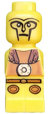 Yellow LEGO Minotaurus Gladiator Microfigure (85863pb016) with unique face, orange printed torso with straps, and yellow legs.