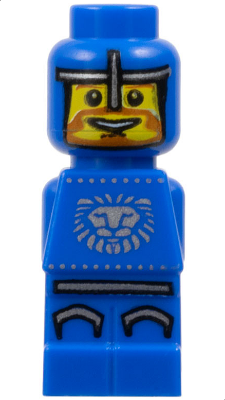 Blue LEGO Microfigure Lava Dragon Knight (85863pb001) with yellow face, brown beard, black helmet details, and grey lion emblem.