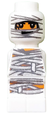 White LEGO Microfigure Ramses Pyramid Mummy wrapped in grey bandages, with orange skin showing through.