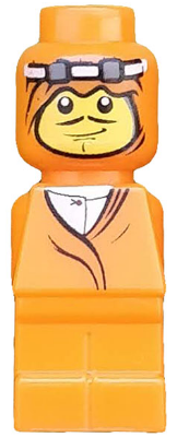 Orange LEGO Ramses Pyramid Adventurer minifigure with a printed face showing a mustache and goggles, wearing a white shirt.