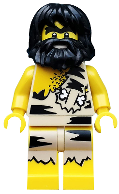 LEGO Minifigure col003 - Caveman, Series 1, with black shaggy hair and beard, tan printed loincloth with bones and stripes.