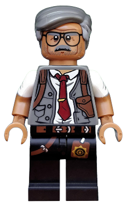 LEGO Minifigure Commissioner Gordon (LEGO Batman Movie) with gray hair, glasses, mustache, gray vest, red tie, holster, and badge.