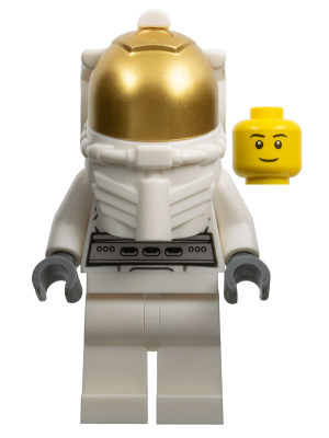 LEGO Minifigure cty0568 Utility Shuttle Astronaut in a white suit with a gold helmet, alongside a yellow smiling head.