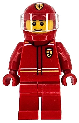 LEGO cty1863 Formula 1 Driver minifigure: male in red Ferrari racing suit, helmet with logo, and clear visor.