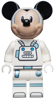 LEGO Minifigure dis047 Mickey Mouse in a white spacesuit with black ears and blue robot details.