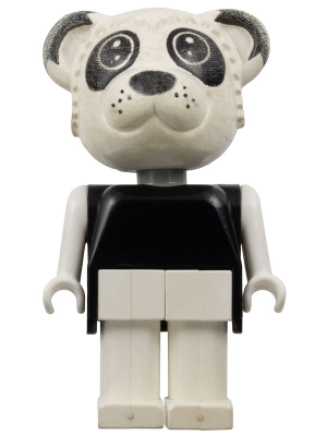 LEGO Fabuland Peter Panda minifigure with white bear head, black top, white arms, and white legs.
