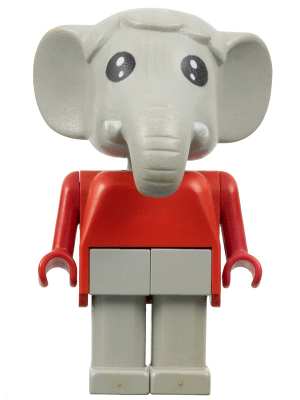 LEGO Fabuland Edward Elephant minifigure with light gray head, red top and arms, and light gray legs.