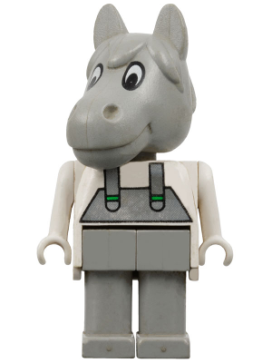 LEGO Fabuland Harry Horse minifigure with a light gray horse head, light tan torso, and light gray overalls.