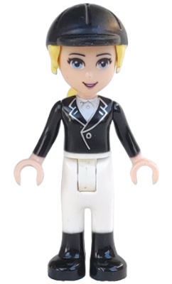 LEGO Friends Katharina minifigure (frnd020) with black riding jacket, white pants, and black riding helmet.