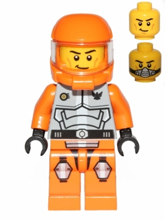 LEGO minifigure gs011 Jack Fireblade in orange and light grey suit with helmet, plus two extra heads: happy/angry and mask.