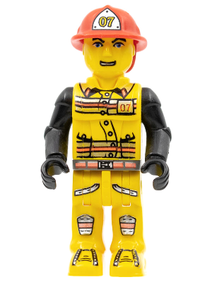 Yellow LEGO minifigure, Fireman in Hat #07, wearing a red helmet and yellow uniform with black details.