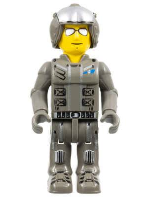 LEGO Minifigure js014 Res-Q in a gray flight suit, yellow head with sunglasses, and a gray open-faced helmet.