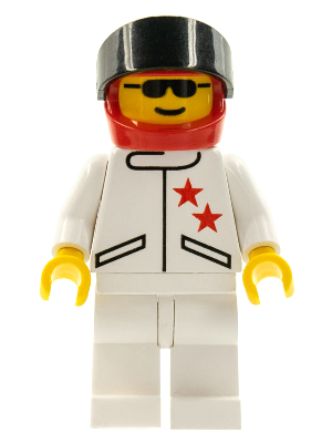 LEGO Minifigure jstr009 in white jacket with 2 red stars, white legs, red helmet, and black visor.