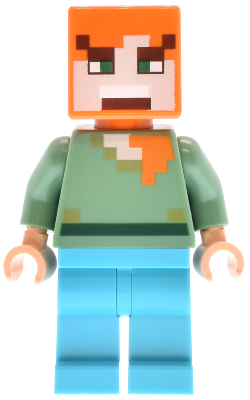 LEGO Minifigure min197 Alex with orange hair, green top, medium azure legs, and an angry face expression.