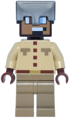 LEGO Minifigure min202, a Safari Ranger, with a grey helmet, tan uniform, and brown pixelated face.