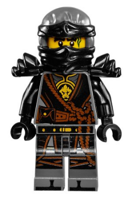 LEGO Minifigure njo0280 Cole from The Hands of Time. He wears black armor, a grey headwrap, and a black mask.