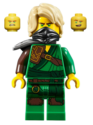 LEGO Minifigure njo0517 Lloyd with blonde hair, black bandana, green and brown outfit, and two alternate head expressions.