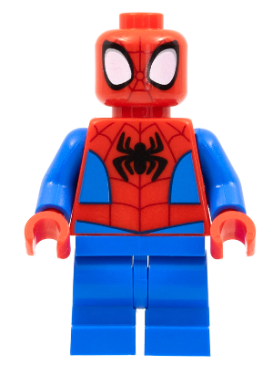 Red and blue LEGO Spider-Man minifigure (sh0797) with classic black spider logo and medium legs.