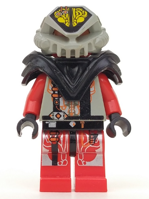 LEGO Minifigure sp046 UFO Zotaxian Alien, red pilot with black armor, light gray torso, and printed helmet.