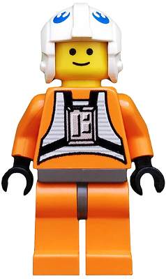 LEGO Star Wars Minifigure sw0012 Dak Ralter in orange pilot suit, white helmet with Rebel insignias, and dark gray hips.