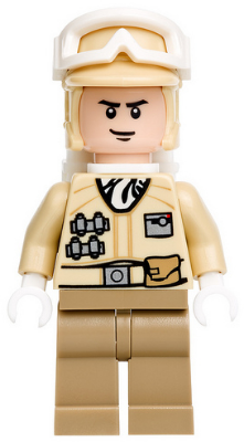LEGO Minifigure sw0291 Hoth Rebel Trooper with tan uniform, white helmet with goggles, tan cap, and black chin dimple.