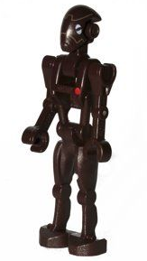 Dark brown LEGO Star Wars sw0359 Commando Droid minifigure standing, with tan and red details on its head and chest.