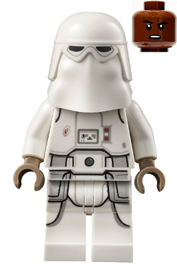 LEGO Minifigure sw1179 Snowtrooper in white armor with dark tan hands and a separate reddish-brown grimace head.