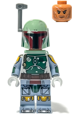 LEGO Minifigure sw1274 Boba Fett. Features helmet, jet pack, rangefinder, and detailed printed arms/legs. A bare head is also included.