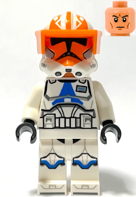 LEGO Minifigure Clone Captain Vaughn sw1277, Phase 2 armor, white with blue and gray markings. Features orange visor & Togruta-marked helmet.