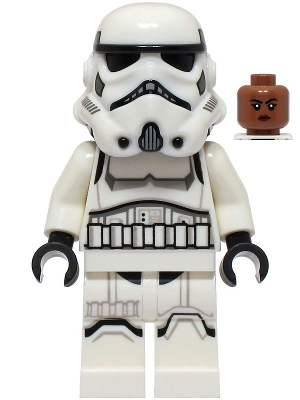 LEGO Minifigure sw1326 Imperial Stormtrooper, female, with dual molded helmet, shoulder belts, and separate medium brown head.
