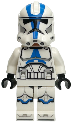 LEGO Minifigure sw1337: 501st Legion Phase 2 Clone Trooper. White armor, blue markings, helmet with holes, front view.