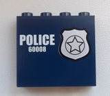 Dark blue LEGO panel 1x4x3 with 'POLICE 60008' text and a silver star badge graphic. Part of LEGO Set 60008.